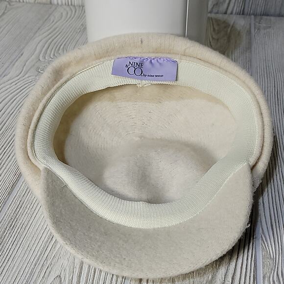 Nine & Co. Ivory Wool Blend Newsboy Cap with Floral Sequin Detail - Picture 6 of 10